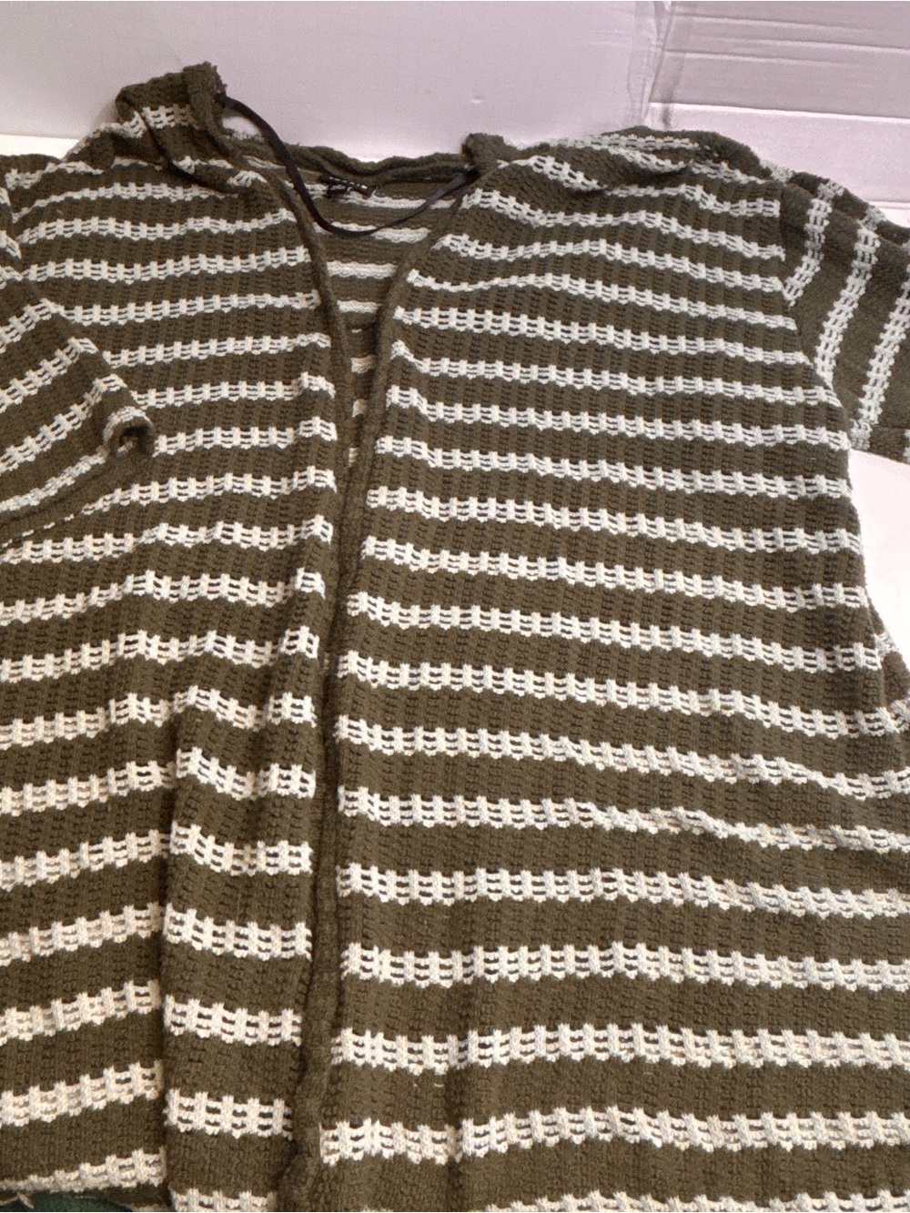 Torrid Olive Striped Hooded Open Front Cardigan Sweater Size 0 - Picture 3 of 4
